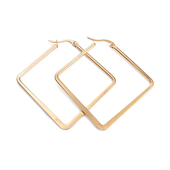 Золотой 201 угловые серьги-кольца из нержавеющей стали., с 304 штифтов из нержавеющей стали, плоский ромб, золотые, 52.5x53.5x1.5~2 мм, штифты : 1x0.7 мм