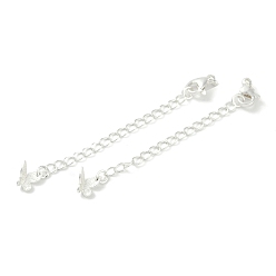 Посеребрённый Латунь заканчивается цепи, без кадмия, без никеля и без свинца, бабочка, 925 серебро покрытием, 71 мм, отверстие : 2.5 мм