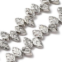 с Платиновым Покрытием Стеклянные бусины с гальваническим покрытием , лист, с покрытием платиным, 11.5x7x4.5 мм, отверстие : 0.6 мм, около 65 шт / нитка, 15.35'' (39 см)