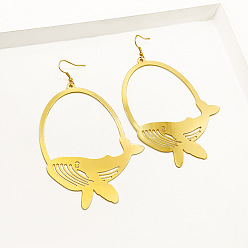 Whale 201 из нержавеющей стали болтаться серьги, золотые, кит, 100x65 мм