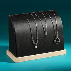 Черный Стенды-органайзеры для ожерелья из искусственной кожи, стеллаж для ювелирных изделий для ожерелья, с деревянным основанием, чёрные, 210x90x155 мм