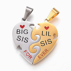 Золотой & Цвет Нержавеющей Стали 304 стали сплит подвески из нержавеющей, с эмалью, сердце со словом лучший друг, золотые и нержавеющая сталь цвет, 33x31x2.5 мм, отверстие : 5x10 мм