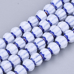 Синий Стеклянные бусины, граненые, RONDELLE с цветком, синие, 7.5~8x5.5 мм, отверстие : 1~1.5 мм, около 74 шт / нитка, 16.1 дюйм