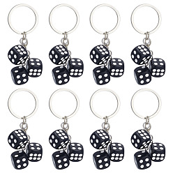 Черный 8брелки из смоляных кубиков, с кольцами для ключей из нержавеющей стали, платина, чёрные, 70.5 мм