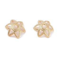 Настоящее золото 24K Латунь 6 -лепестковые колпачки для бусинок, долговечный, цветок, реальный 24 k позолоченный, 7x2.5 мм, отверстие : 1.2 мм