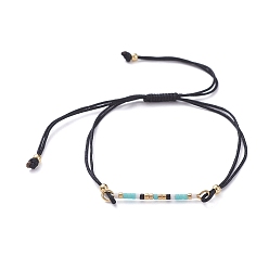 Темно-Голубой Регулируемые плетеные браслеты из бисера, с бусинами miyuki delica, японский бисер, латунные круглые бусины и нейлоновые нити, глубокое синее небо, 3/4 дюйм ~ 3-1/8 дюйм (1.8~8 см)