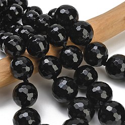 Black Dyed & Heated Natural Agate Graduated Beads Strands, Round, Faceted, Black, 15.5~24.5mm, Hole: 1.2~1.8mm, about 21pcs/strand, 17.32''(44cm)