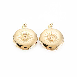 Золотой Ионное покрытие (ip) 304 настройки эмали подвески из нержавеющей стали, медальон подвески, с прыжковых колец, плоско-круглые, золотые, 23x20x6.5 мм, Перейти кольцо: 5x1 мм, 3 мм внутренним диаметром