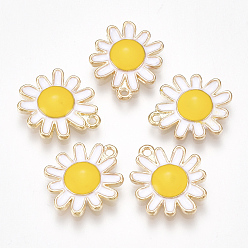White Alloy Pendants, with Enamel, Flower, Light Gold, White, 17x14x2.5mm, Hole: 1.2mm