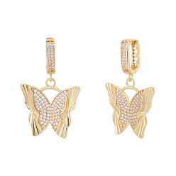 Золотой 1пара латунных серег-колец в форме бабочек с прозрачным кубическим цирконием, золотые, 39x24 мм