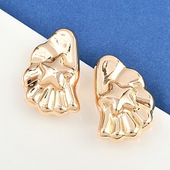 Настоящее золото 18K Латунь серьги, звезда, слева и справа, реальный 18 k позолоченный, 35.5x24 мм