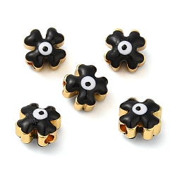 Черный Золотой тон латунь эмаль бисер, без кадмия и без свинца, долговечный, крест с сглаза, чёрные, 8x8x6 мм, отверстие : 1.8 мм