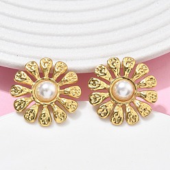 Цветок 201 из нержавеющей стали серьги, с 304 штифтом из нержавеющей стали и имитацией жемчуга из АБС-пластика, вакуумное покрытие pvd, цветок, 23.5x23.5 мм