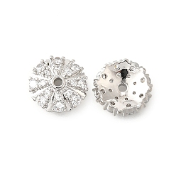 Платина Колпачки для бусин из прозрачного кубического циркония в форме цветка из латуни, долговечный, без кадмия и без свинца, стойки покрытие, платина, 12x3 мм, отверстие : 1.4 мм