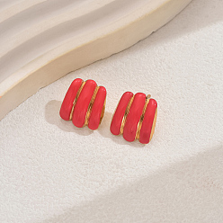 Красный 201 из нержавеющей стали серьги, с эмалевыми линиями, геометрический дизайн, золотые, красные, 16x19 мм