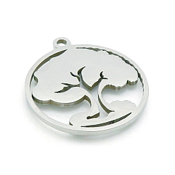 Нержавеющая Сталь Цвет Шкентели нержавеющей стали, лазерная резка, плоская круглая с подвеской дерево жизни, цвет нержавеющей стали, 20 мм