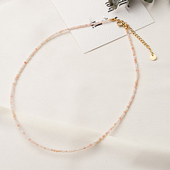 Розовый Опал Ожерелья из натуральных розовых опалов с круглыми ограненными бусинами, украшения из нержавеющей стали для женщин, золотые, 15.35 дюйм (39 см)