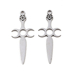 Нержавеющая Сталь Цвет 201 подвески из нержавеющей стали, меч со звездой Давида и лунным талисманом, цвет нержавеющей стали, 27x11x1 мм, отверстие : 1.4 мм