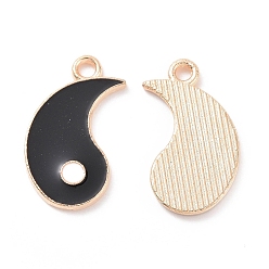 Черный Подвески из эмали и сплава, золотой свет, инь янь очарование, чёрные, 19x10x1.2 мм, отверстие : 1.6 мм