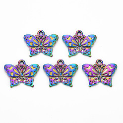 Rainbow Color Подвески из сплава , без кадмия, без никеля и без свинца, бабочка, Радуга цветов, 16x20x2 мм, отверстие : 1.6 мм