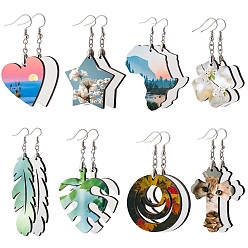 White 8 Sets 8 Style DIY Sublimation Blank Earring Making Finding Kit, Including MDF Wooden Earring Charm, Sublimation Printing Unfinished Earring Blank Charm, 304 Stainless Steel Earring Hooks, White, 29.5~79.5x25.5~43x3.5mm, Hole: 2mm, Pin: 0.7mm and 0.8mm, 1 set/style