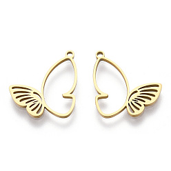 Настоящее золото 18K Ионное покрытие (ip) 304 подвески из нержавеющей стали, лазерная резка, очарование бабочки, реальный 18 k позолоченный, 20x18.5x1.5 мм, отверстие : 1.5 мм