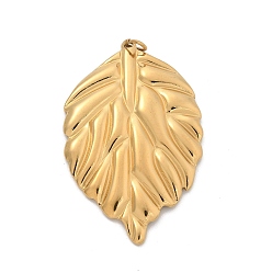 Золотой 304 подвески из нержавеющей стали, с целью перехода в кольце, лист прелести, ионное покрытие (ip), золотые, 45.5x26.5x3.5 мм, отверстие : 3 мм