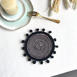 Black Cotton Macrame Cup Mats, Handmade Braided Coaster, Round, Black, 130mm