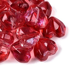 Crimson Transparent Glass Beads, Faceted, Heart, Dyed & Hearted, with Glitter Powder, Crimson, 12.5~13x14.5~15x9~9.5mm, Hole: 0.8~1.2mm, about 505pcs/1000g