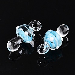 Светло-Голубой Подвески лэмпворк ручной работы, гриб, Небесно-голубой, 26.5~27.5x12x12 мм, отверстие : 2~2.5 мм