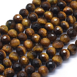 Tiger Eye Natural Yellow Tiger Eye Beads Strands, Faceted, Round, 8mm, Hole: 1mm, about 48pcs/strand, 15.35 inch(39cm)