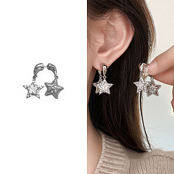 Прозрачный Серьги-гвоздики с подвесками из кубического циркония в форме звезды из латуни, платина, прозрачные, 20 мм