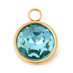 Бирюза Тематика камней по знаку зодиака декабрь 304 подвески из нержавеющей стали, плоский круглый шарм, с k 9 стеклом, полировка, ионное покрытие (ip), граненые, бирюзовые, 16x12x7 мм, отверстие : 2.7 мм