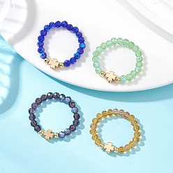 (52) Непрозрачная лаванда Стеклянные кольца для пальцев, клевер, с латунными прелестями, разноцветные, 5 мм, размер США 9 3/4 (19.5 мм)