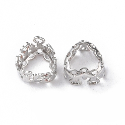 Платина Латунь пришить настройки зубца, филигранные оправы с открытой спиной для заостренных страз, сердце, платина, лоток : 6.5x7 мм, 7.5x7.5x5 мм, отверстие : 0.8 мм