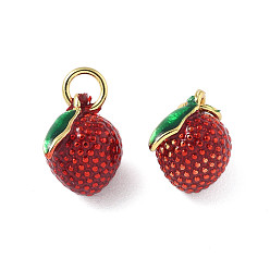 Клубника Латунь эмаль подвески, без кадмия и без свинца, реальный 18 k позолоченный, клубника, 11x10x8 мм, отверстие : 3 мм