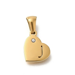 Letter J 304 подвески в форме сердца из нержавеющей стали со стразами, золотые, буква J, 11x13x2.5 мм, отверстие : 5x3 мм