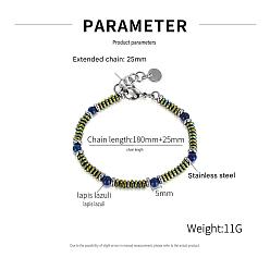 Lapislázuli Pulseras redondas de lapislázuli natural y acero inoxidable con cuentas para hombres y mujeres., color acero inoxidable, 304 pulgada (7.09 cm)