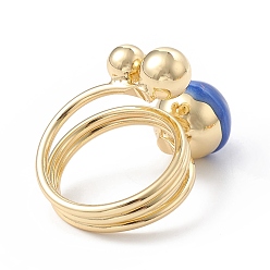 Blue Enamel Round with Evil Eye Finger Rings, Real 18K Gold Plated Brass Wrap Style Ring for Women, Blue, 5.5~19.5mm, Inner Diameter: 18mm