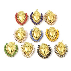 (52) Непрозрачная лаванда Сплав стекла подвески, сердце, с петлей, долговечный, без кадмия и без свинца, стойки покрытие, реальный 18 k позолоченный, разноцветные, 31x28x7.5 мм, отверстие : 5.6 мм