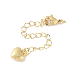 Сердце Латунный удлинитель цепи, с застежкой-карабином и подвесками, стойки покрытие, без кадмия и без свинца, долговечный, реальный 18 k позолоченный, сердце, 72 мм, очарование: 9.5x7.5x3.5 мм