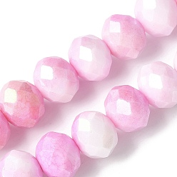 Бледно-Розовый Стеклянные бусины с гальваническим покрытием , рондель, граненые, розовый жемчуг, 10x8 мм, отверстие : 1.4 мм, 15.75'' (40 см)
