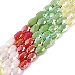 Светло-зеленый Нити из гальванически покрытых искусственным нефритом и непрозрачных и прозрачных стеклянных бусин, смешанный стиль, овальные, с покрытием AB цвета, граненые, светло-зеленый, 8x6x3.5~4 мм, отверстие : 1~1.2 мм, около 44~52 шт / нитка, 13.98~16.93 дюйм (35.5~43 см)