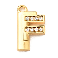 Letter F Латунные микро проложить кубического циркония подвески, без никеля , реальный 18 k позолоченный, Буква F, 15x9x3 мм, отверстие : 1.6 мм