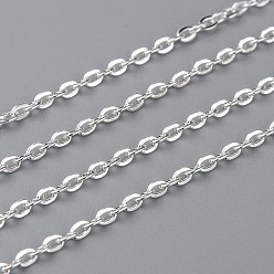Серебро Железо кабельные сети, несварные, с катушкой, Плоско-овальные, популярны для изготовления ювелирных изделий, важно украшения, серебряный цвет гальваническим, 3x2x0.6 мм, около 32.8 футов (10 м) / рулон