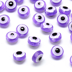 Средний Фиолетовый Бусины из cмолы, плоско-круглые, злые глаза, средне фиолетовый, 10~11x5~7 мм, отверстие : 2 мм