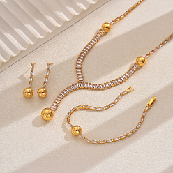 Золотой Комплекты из круглых латунных серег-гвоздиков, ожерелий и браслетов с кубическим цирконием для женских банкетов и свадеб, золотые