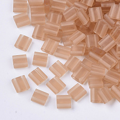Dark Salmon 2-Hole Glass Seed Beads, Transparent Colours, Frosted, Rectangle, Dark Salmon, 5x4.5~5.5x2~2.5mm, Hole: 0.5~0.8mm