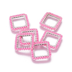 Pearl Pink MIYUKI & TOHO Handmade Japanese Seed Beads, with 304 Stainless Steel Link Rings, Loom Pattern, Square, Silver, Pearl Pink, 15x15x1.8~2mm