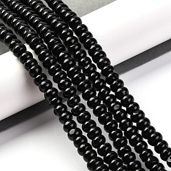 (946F)Морозный цвет внутри  Жонкиль / Непрозрачная зеленая подкладка Бусины из натурального черного агата (окрашенные и нагретые), рондель, 6.5x4 мм, отверстие : 1 мм, около 95 шт / нитка, 15.75'' (40 см)